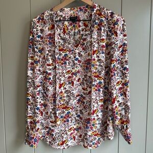 Talbots Meadow Floral Tie Neck Blouse Medium